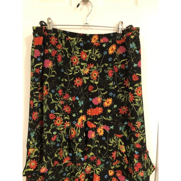Línea By Louis Dell’Olio Wild Flower Tiered Ruffle Skirt Black / Multi Large L - Picture 3 of 4